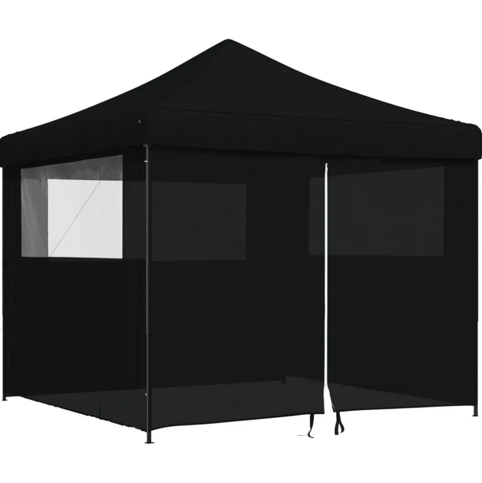 vidaXL Partytent inklapbaar pop-up met 4 zijwanden zwart