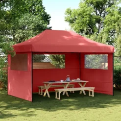 vidaXL Partytent inklapbaar pop-up met 3 zijwanden bordeauxrood