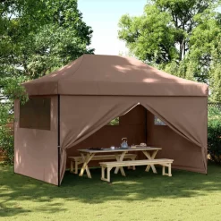 vidaXL Partytent inklapbaar pop-up met 4 zijwanden bruin