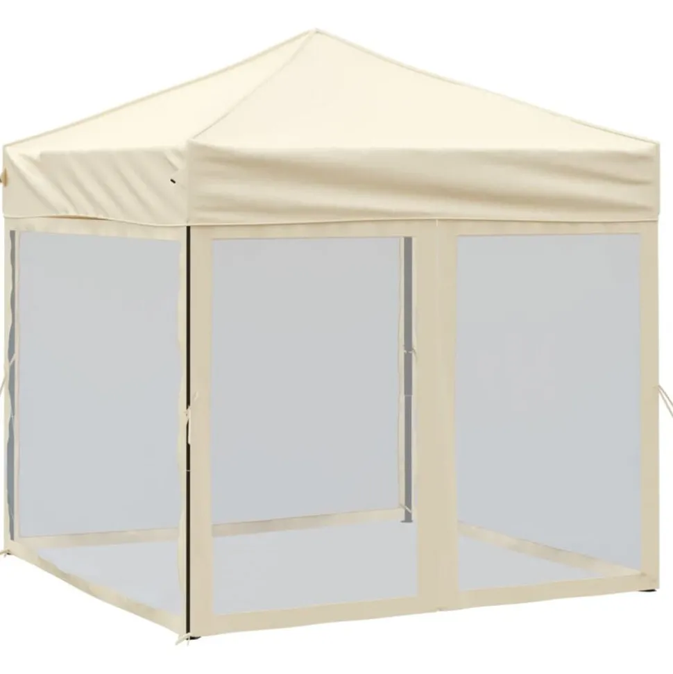 vidaXL Partytent inklapbaar met zijwanden 2x2 m crèmekleurig