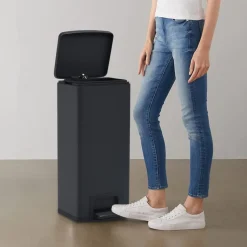 vidaXL Pedaalemmer met anti-vingerafdruk 30 L RVS zwart