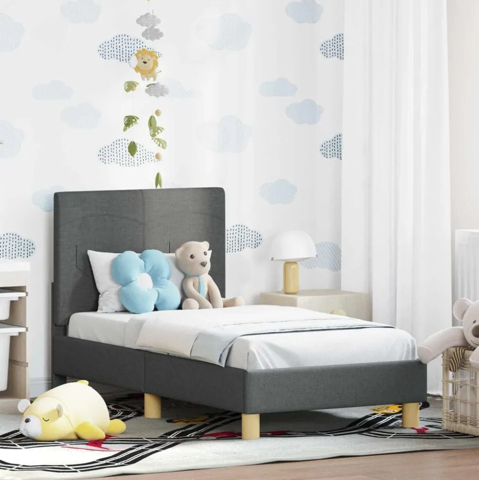 vidaXL Peuterbedframe met hoofdbord Donkergrijs 70 x 140 cm Stof