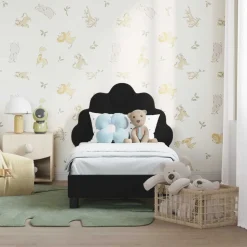 vidaXL Peuterbedframe met hoofdbord Zwart 70 x 140 cm Fluweel