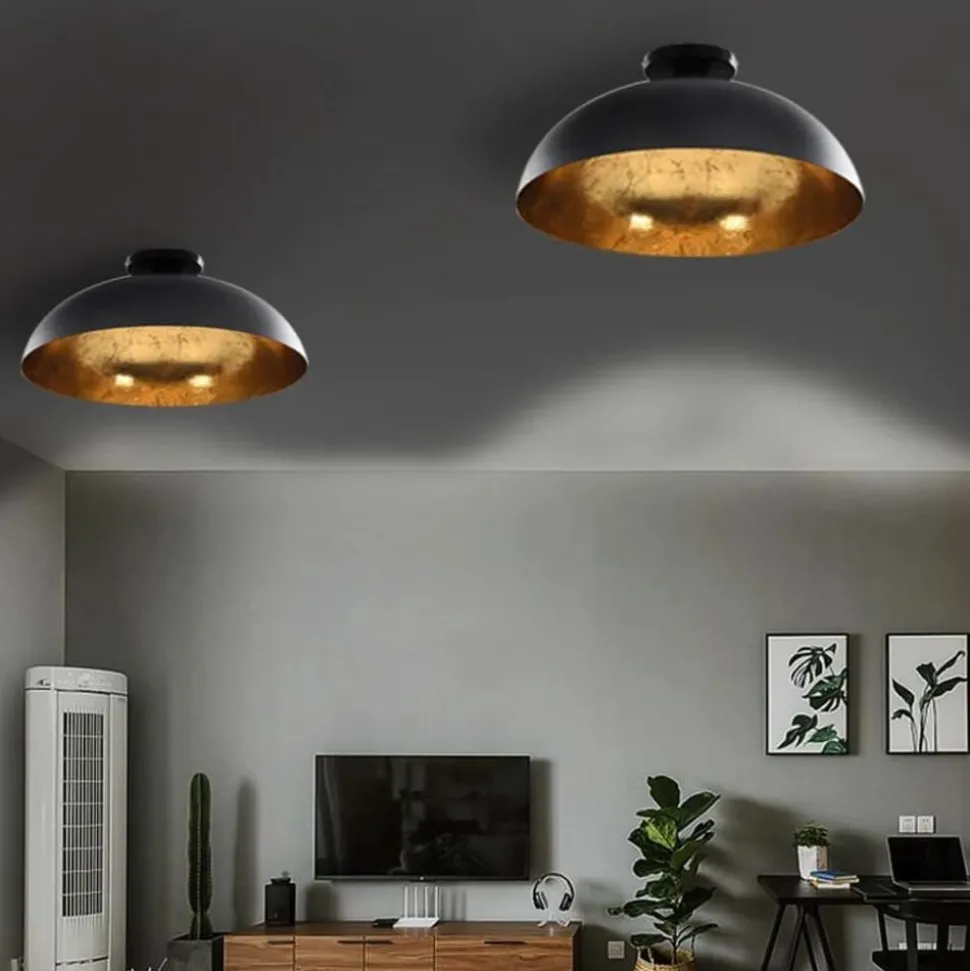 vidaXL Plafondlampen 2 st halfrond E27 zwart en goudkleurig