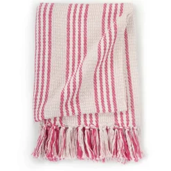 vidaXL Plaid strepen 125x150 cm katoen roze en wit