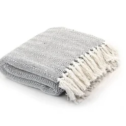 vidaXL Plaid visgraat 125x150 cm katoen grijs