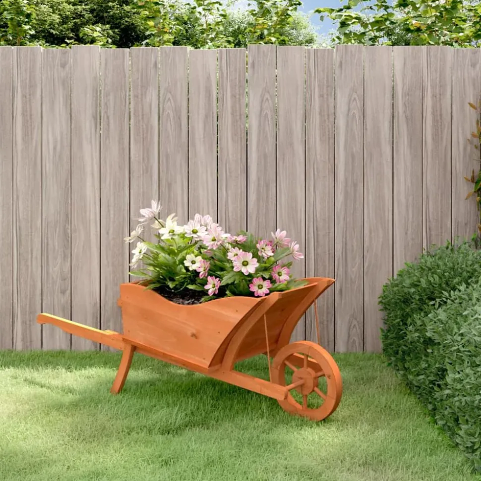 vidaXL Plantenbak kruiwagen 128x45,5x43 cm massief vurenhout