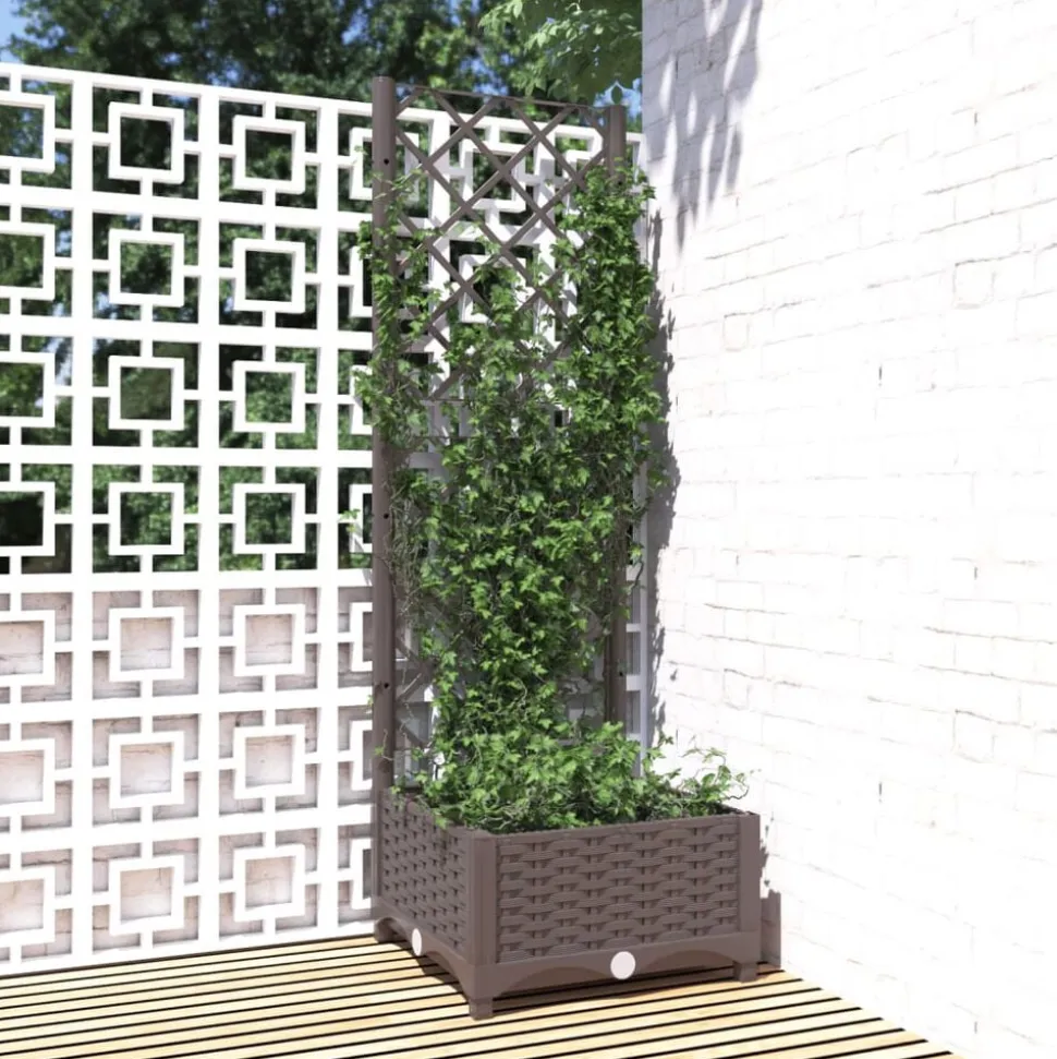 vidaXL Plantenbak met latwerk 40x40x121,5 cm polypropeen bruin