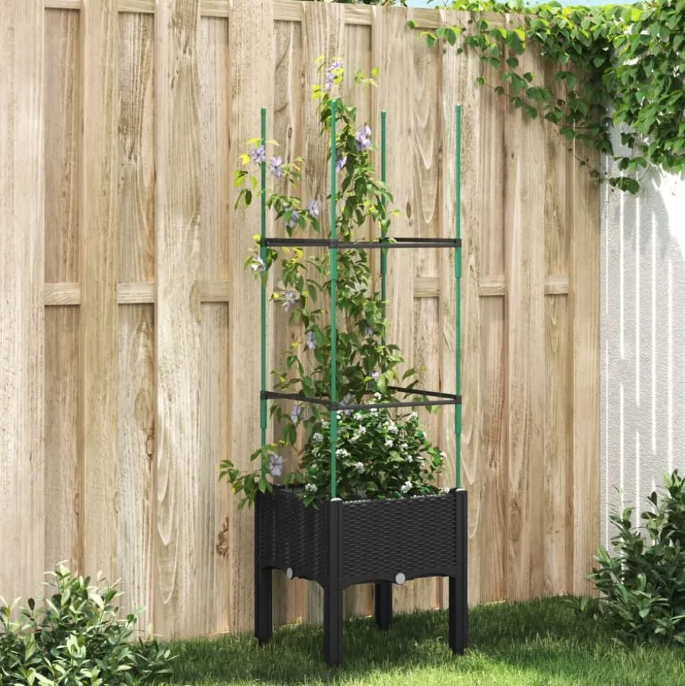vidaXL Plantenbak met latwerk 40x40x142,5 cm polypropeen zwart