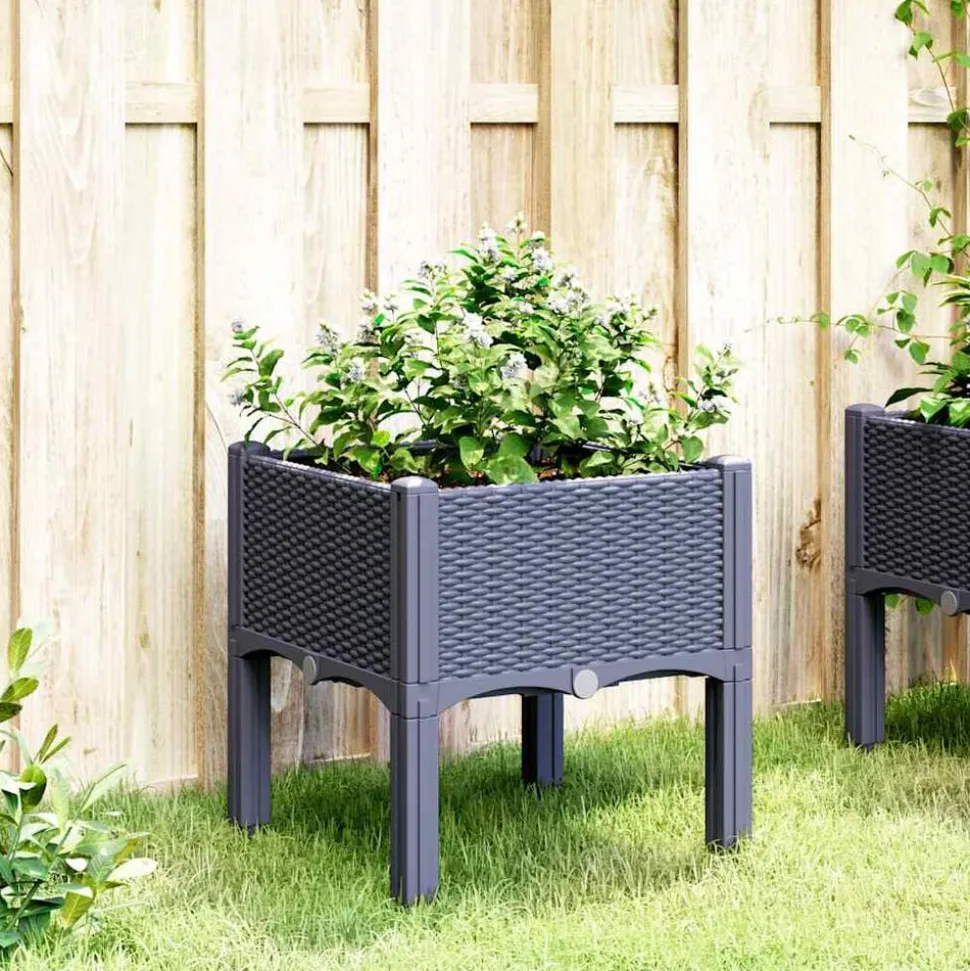 vidaXL Plantenbak met poten 40x40x42 cm polypropeen blauwgrijs