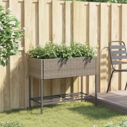 vidaXL Plantenbak met schap poly rattan grijs