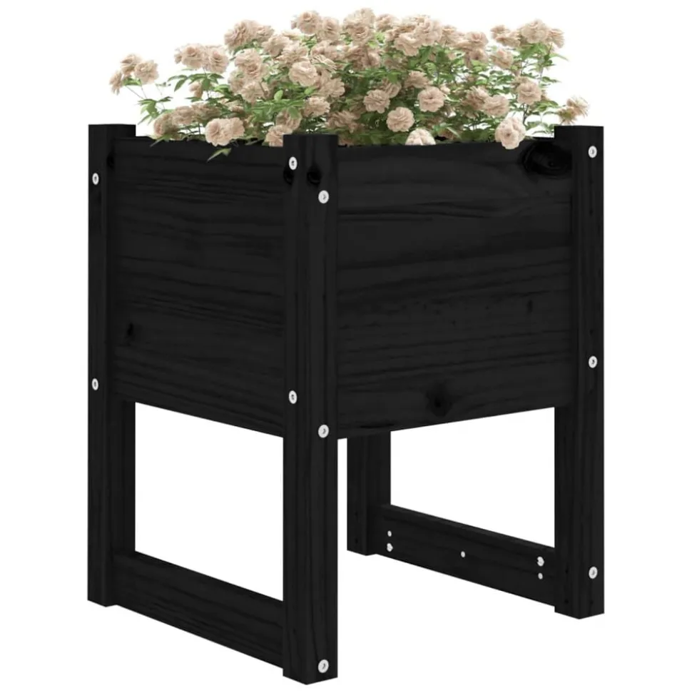 vidaXL Plantenbak 40x40x52,5 cm massief grenenhout zwart