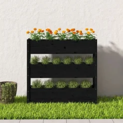 vidaXL Plantenbak 112x25x104,5 cm massief grenenhout zwart