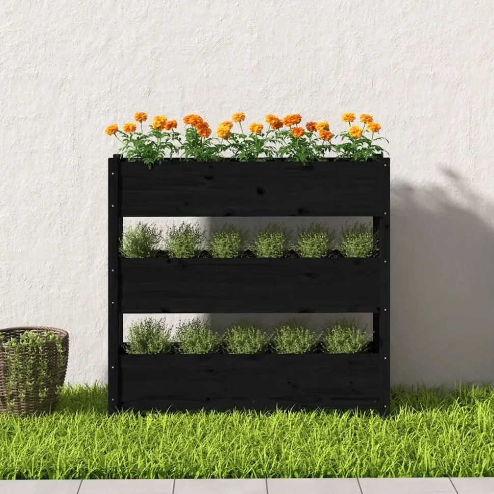 vidaXL Plantenbak 112x25x104,5 cm massief grenenhout zwart