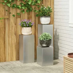vidaXL Plantenstandaard 3 pcs Zilver Gegalvaniseerd staal