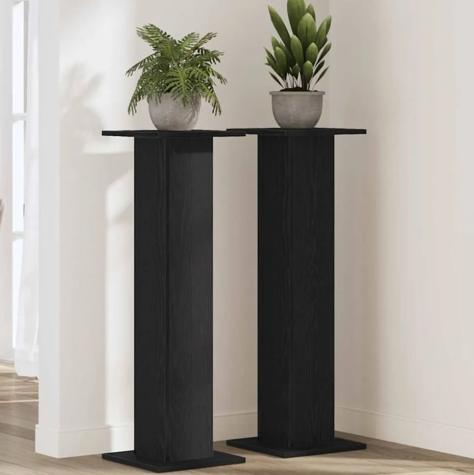 vidaXL Plantenstandaard 2 pcs Zwart Eiken 30 x 30 x 95 cm Bewerkt hout