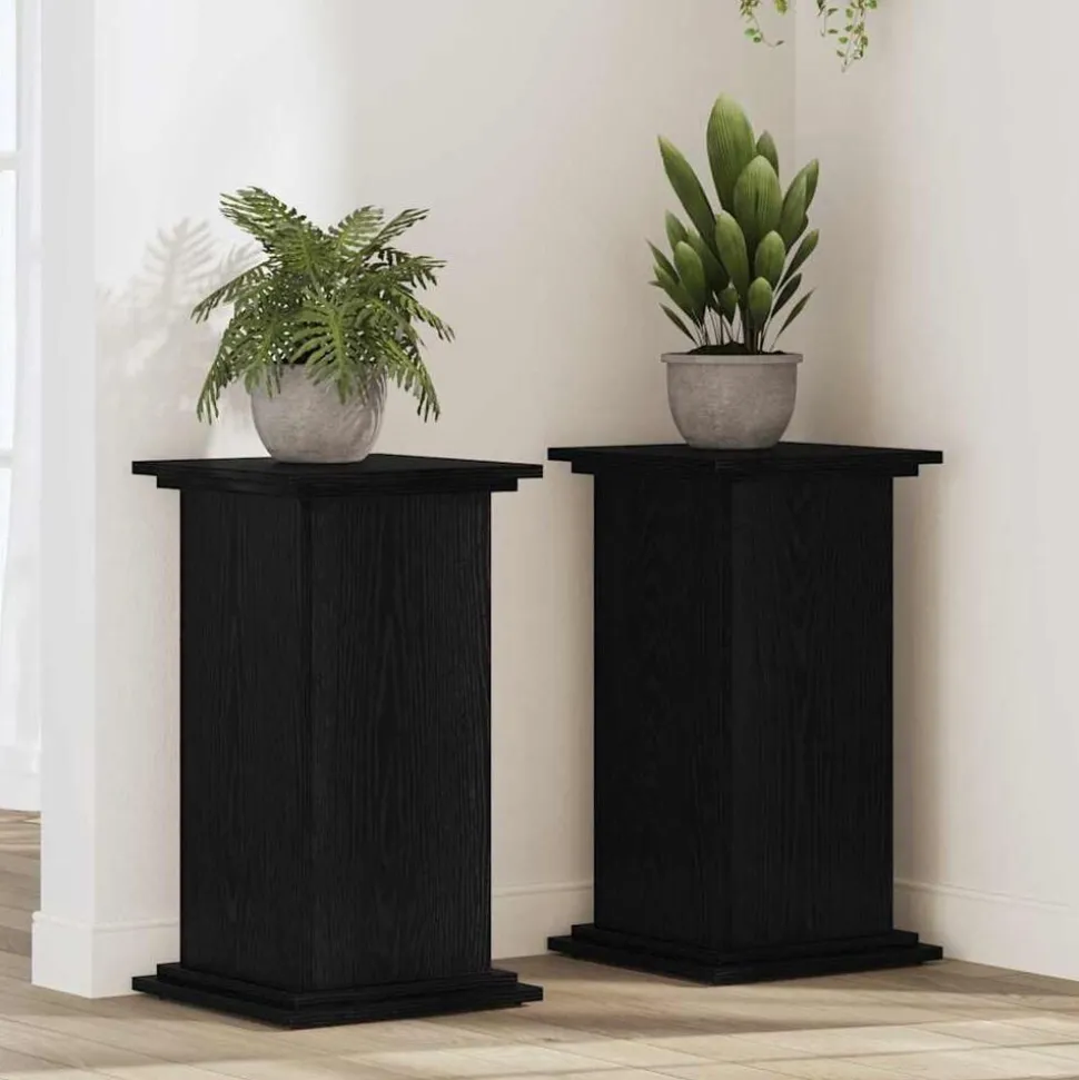 vidaXL Plantenstandaard Zwart Eiken 33 x 33 x 60 cm Bewerkt hout
