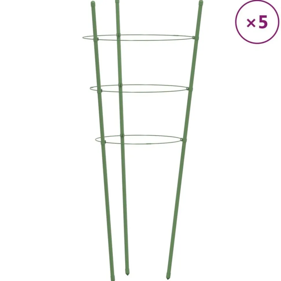 vidaXL Plantensteunen 5 st met 3 ringen 45 cm staal groen