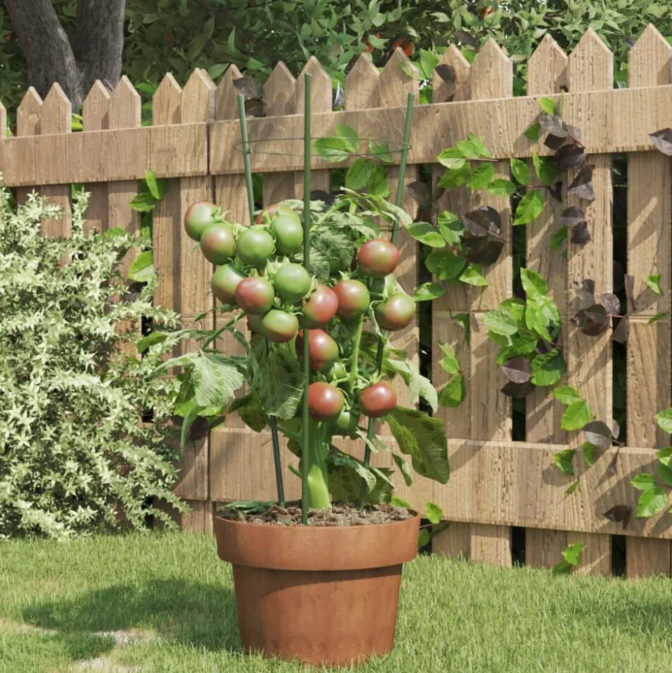 vidaXL Plantensteunen 5 st met 3 ringen 45 cm staal groen