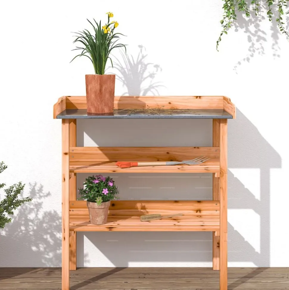 vidaXL Plantentafel met schappen 78x38x82,5 cm vurenhout bruin