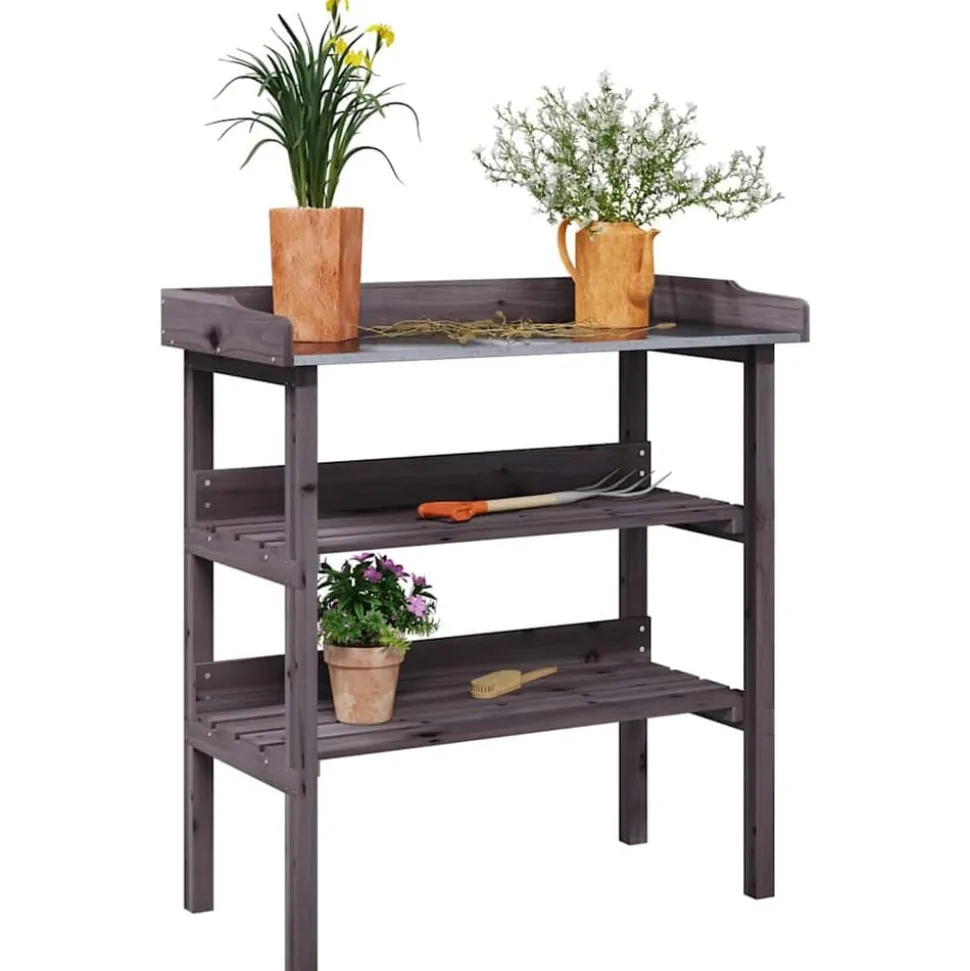 vidaXL Plantentafel met schappen 78x38x82,5 cm vurenhout grijs