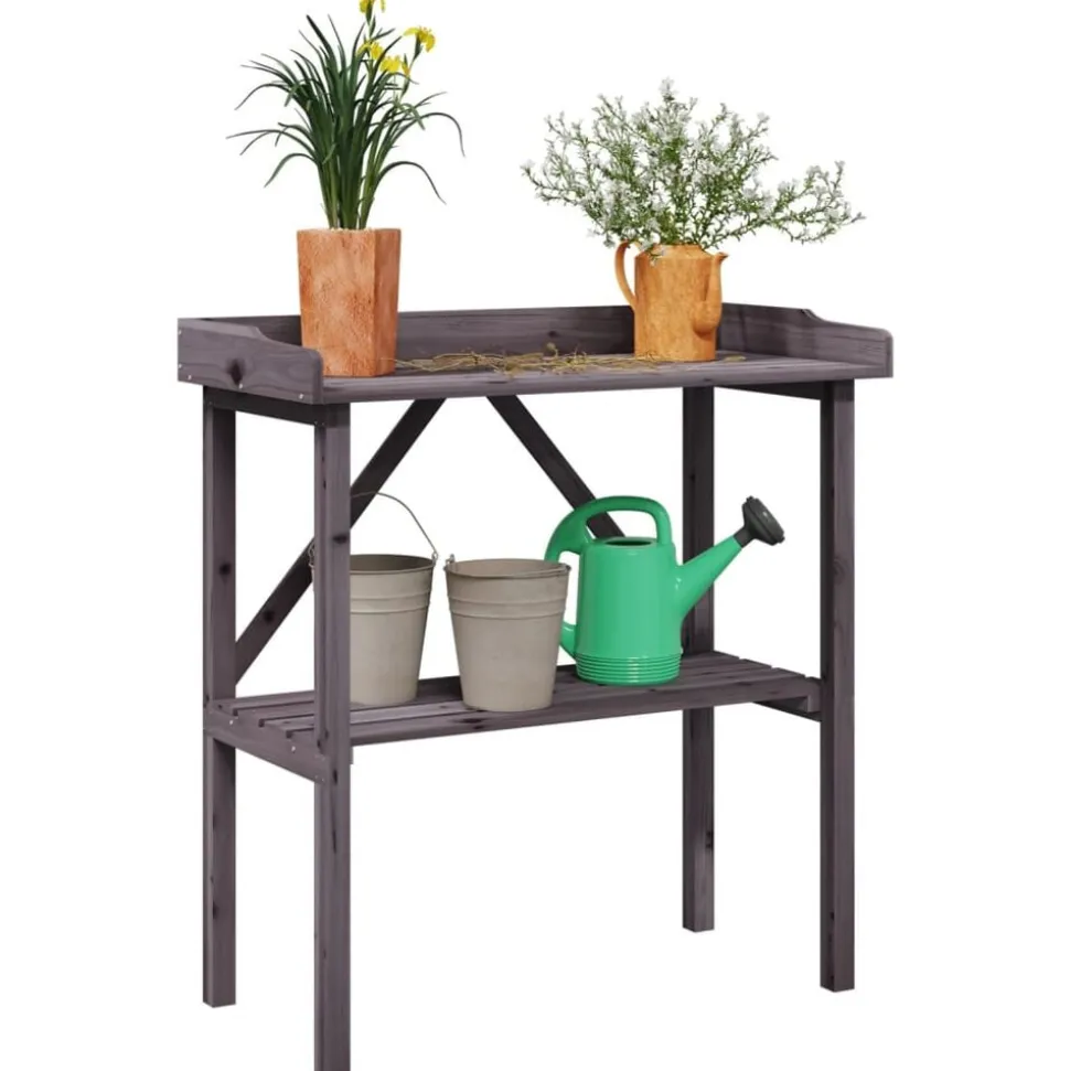 vidaXL Plantentafel met schap 78x38x82,5 cm vurenhout grijs