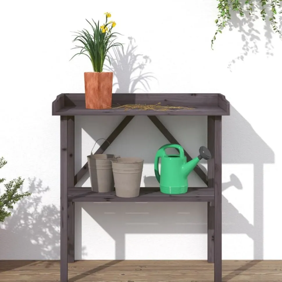 vidaXL Plantentafel met schap 78x38x82,5 cm vurenhout grijs