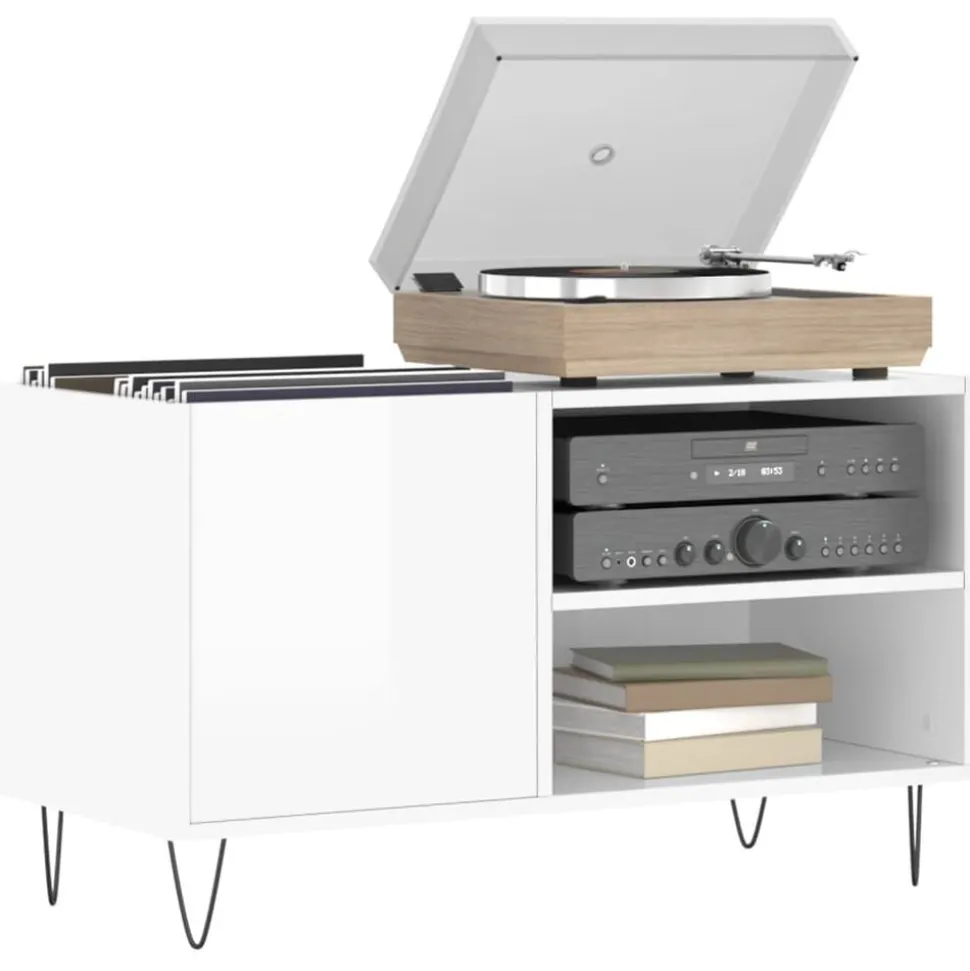 vidaXL Platenkast 85x38x48 cm bewerkt hout hoogglans wit