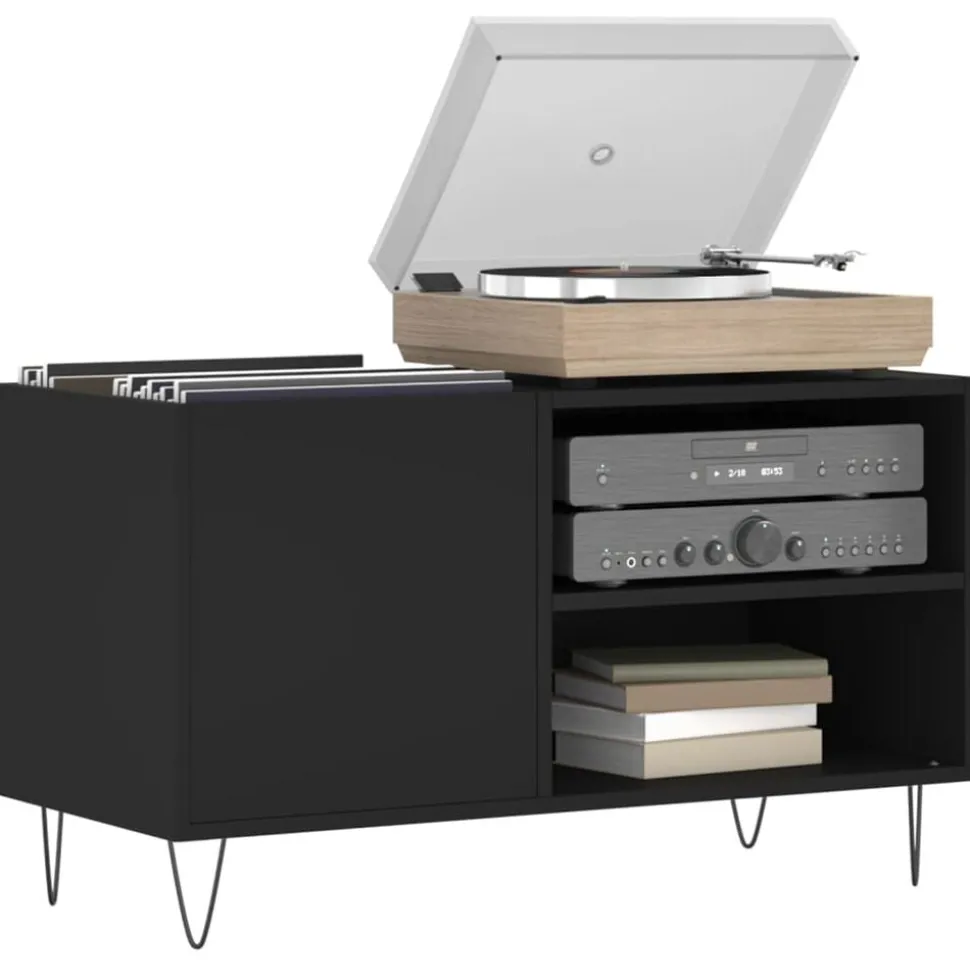 vidaXL Platenkast 85x38x48 cm bewerkt hout zwart