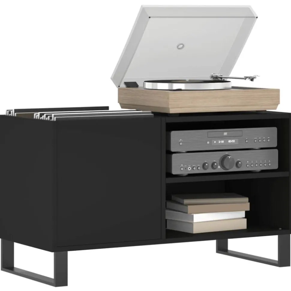 vidaXL Platenkast 85x38x48 cm bewerkt hout zwart