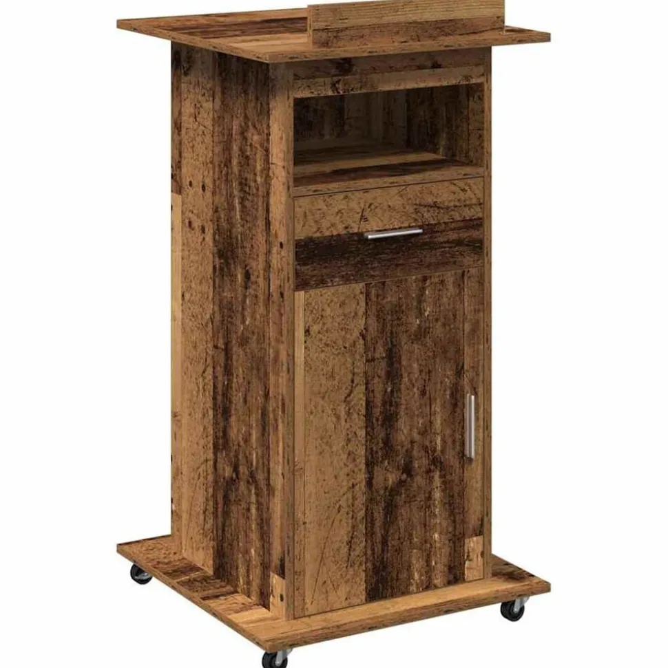 vidaXL Podium met lade met plank Oudhout 55 x 55 x 107 cm Bewerkt hout