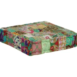 vidaXL Poef patchwork vierkant handgemaakt 50x50x12 cm katoen groen