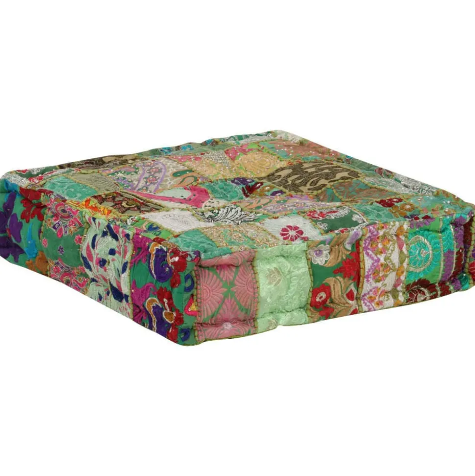 vidaXL Poef patchwork vierkant handgemaakt 50x50x12 cm katoen groen