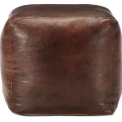 vidaXL Poef 40x40x40 cm echt geitenleer donkerbruin