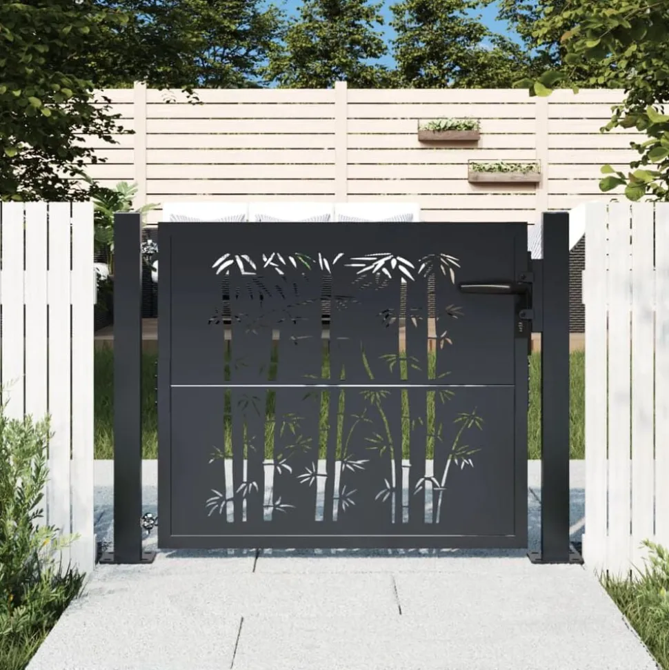 vidaXL Poort met bamboe-ontwerp 100x75 cm staal antracietkleurig