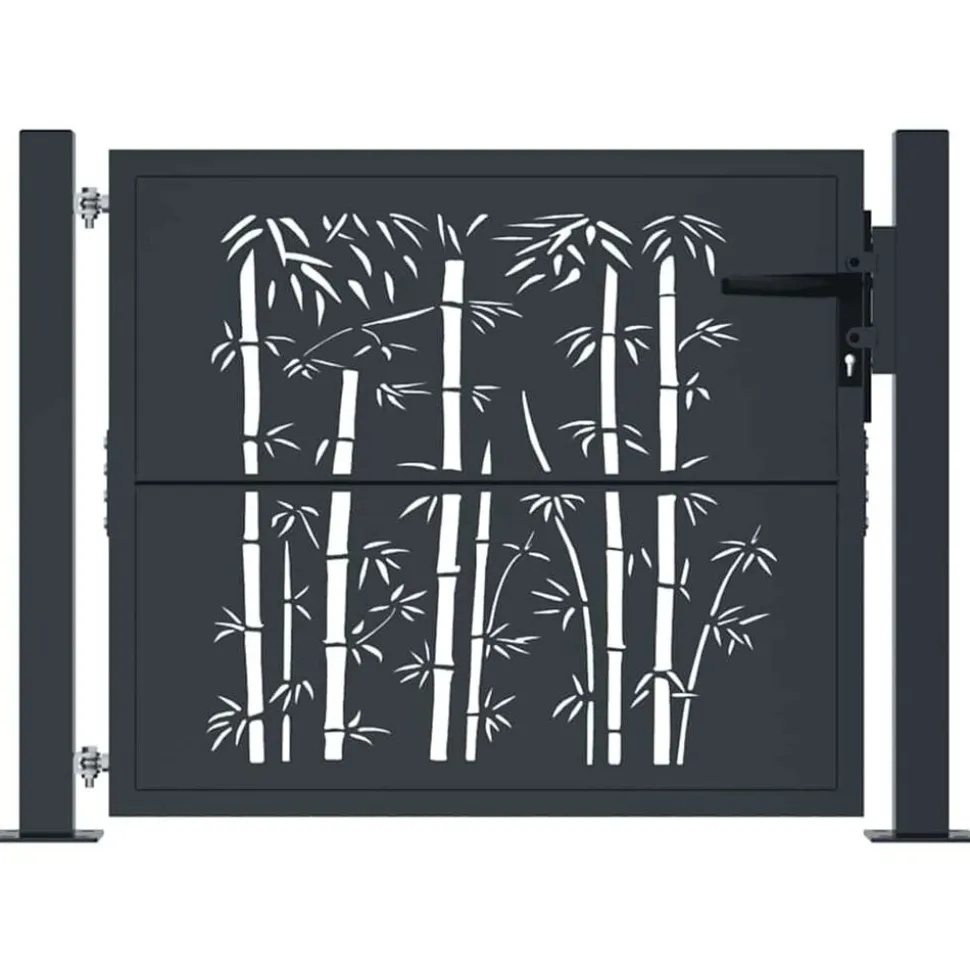 vidaXL Poort met bamboe-ontwerp 100x75 cm staal antracietkleurig