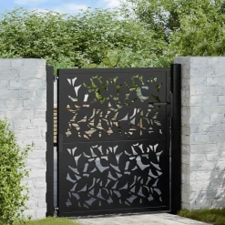 vidaXL Poort met bladontwerp 100x100 cm staal zwart