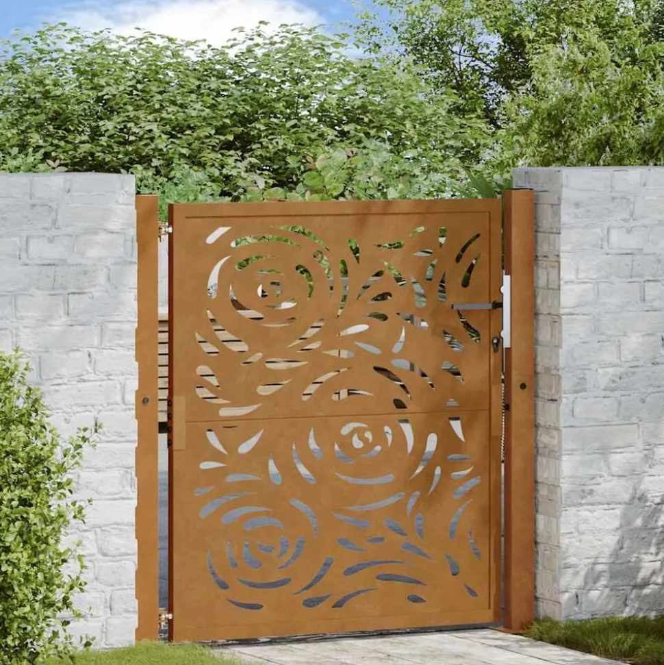 vidaXL Poort met vlamontwerp 100x100 cm weervast staal
