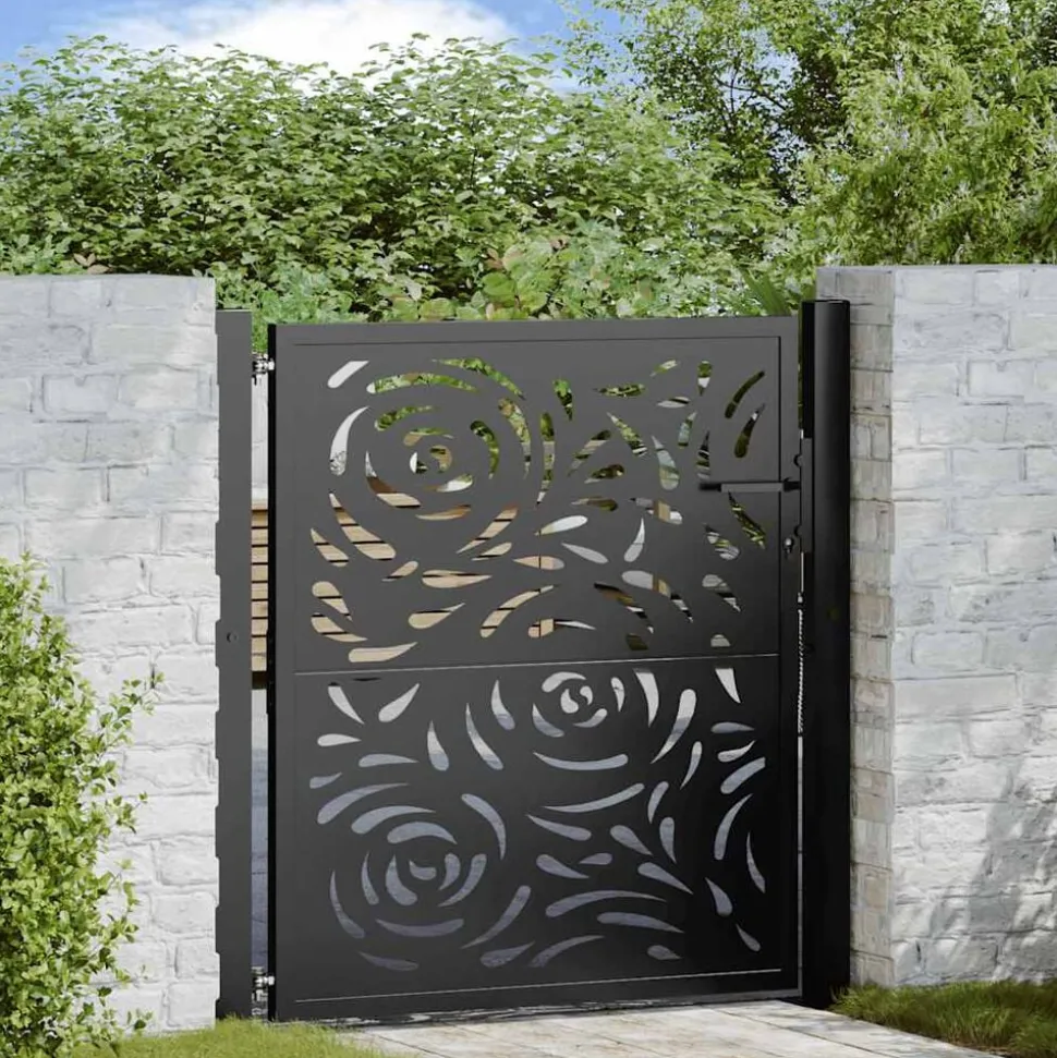 vidaXL Poort met vlamontwerp 100x100 cm staal zwart