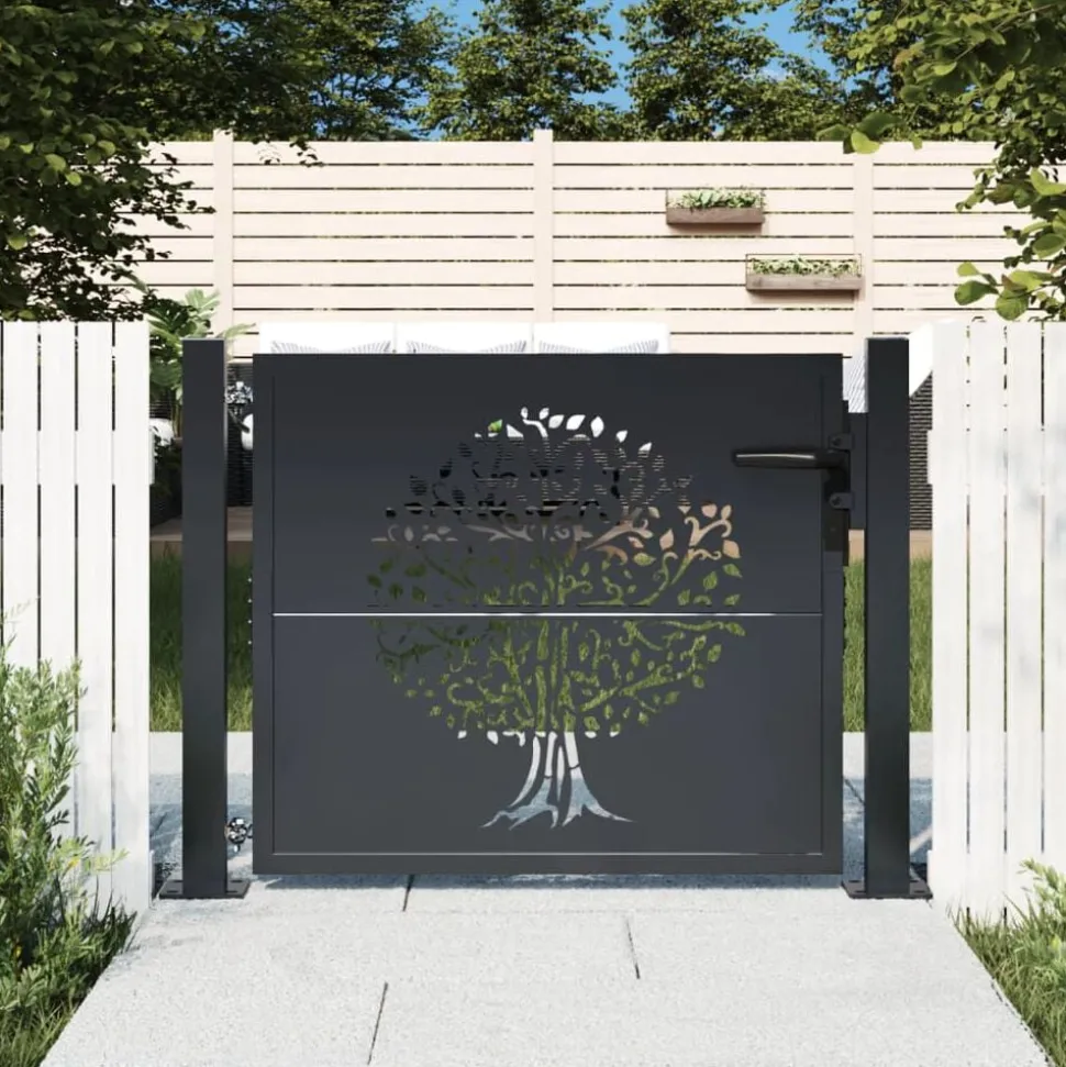 vidaXL Poort 100x75 cm met boomontwerp staal antracietkleurig