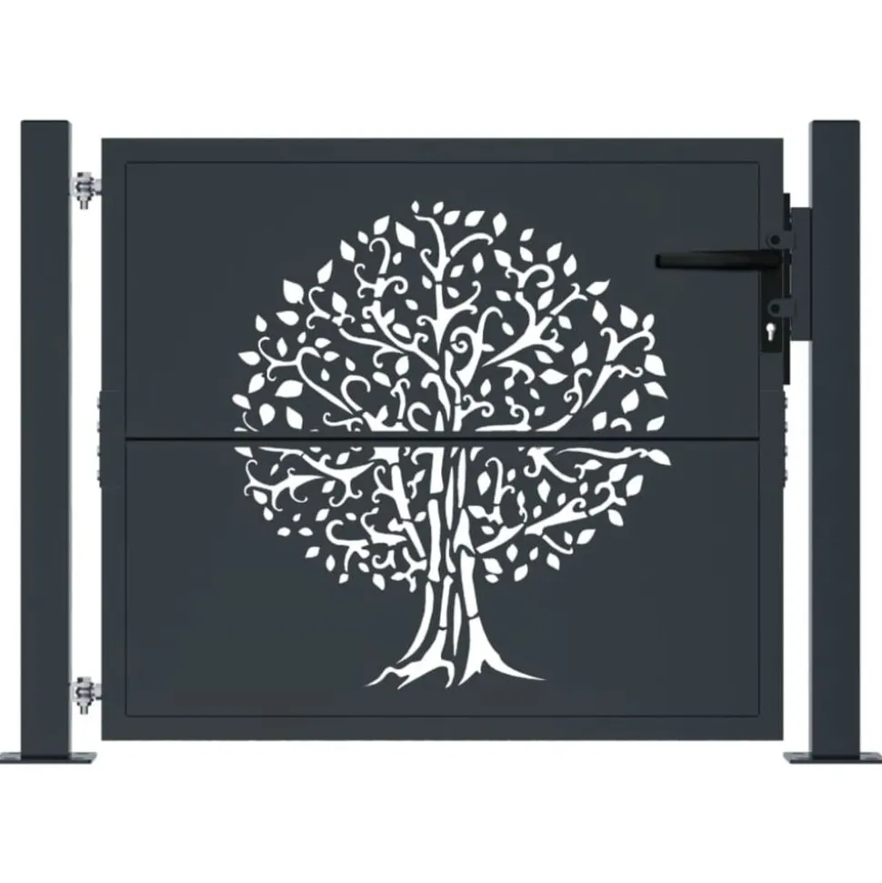 vidaXL Poort 100x75 cm met boomontwerp staal antracietkleurig