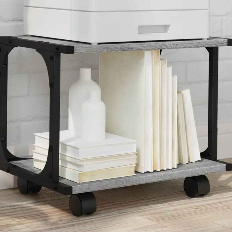 vidaXL Printerkastje 2-laags 41x28x33,5 cm bewerkt hout grijs sonoma