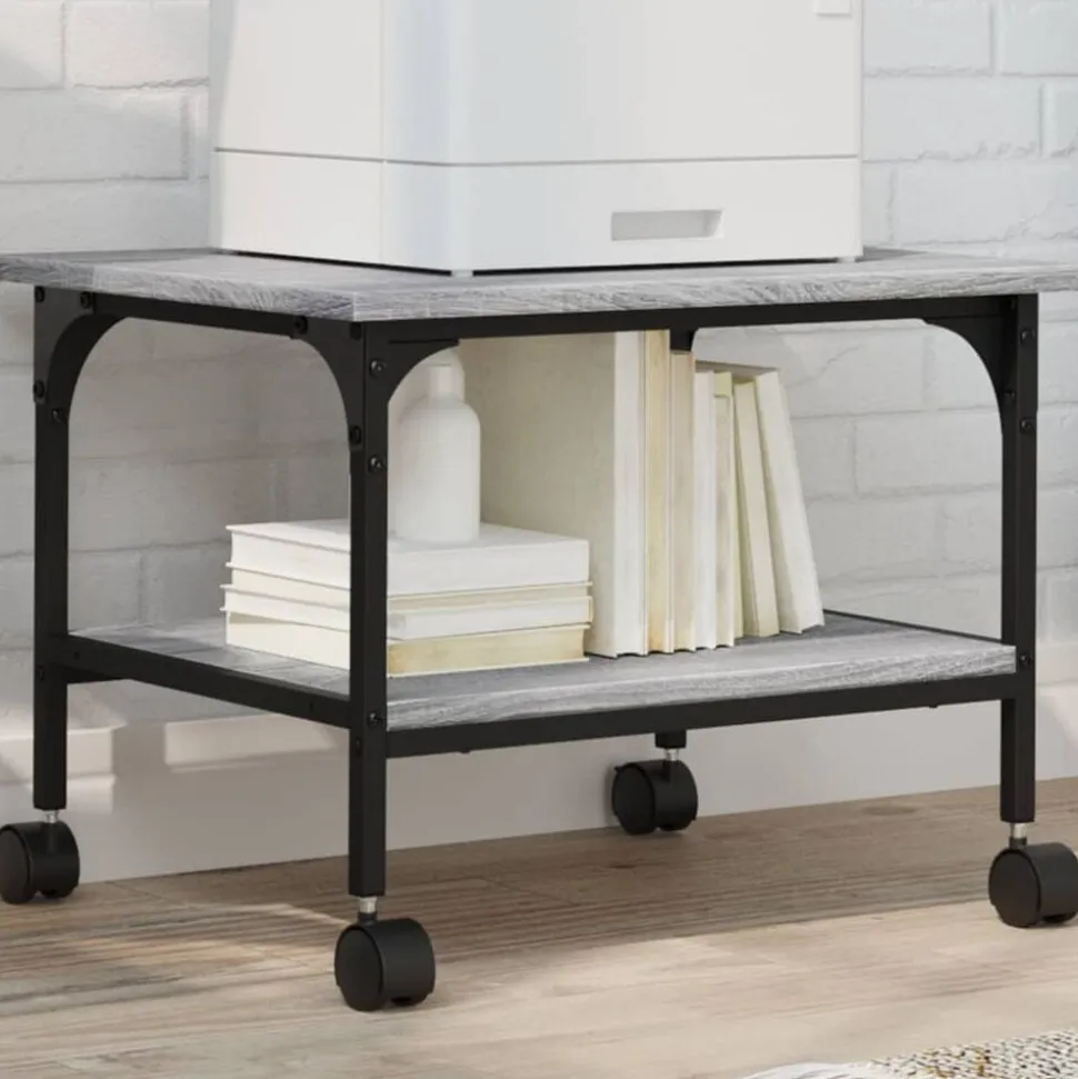 vidaXL Printerkastje 2-laags 50x40x38 cm bewerkt hout grijs sonoma