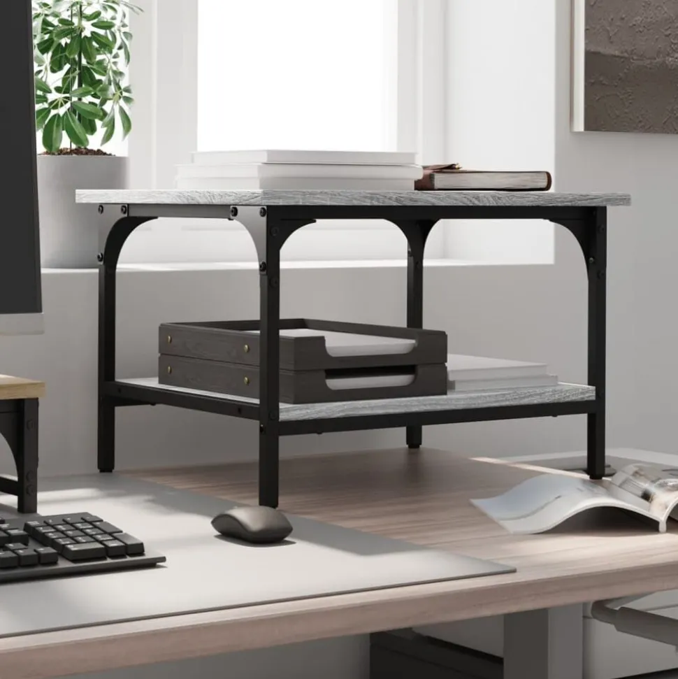 vidaXL Printerkastje 2-laags 50x40x38 cm bewerkt hout grijs sonoma