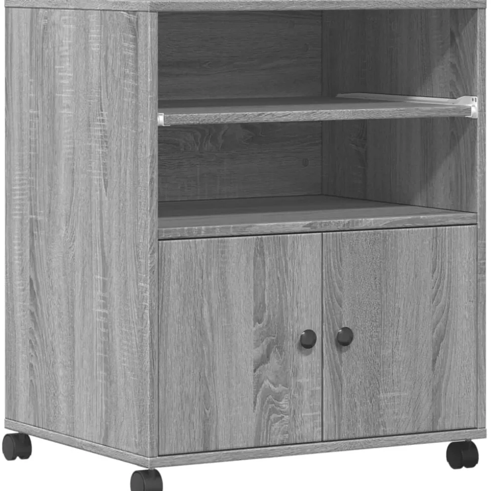 vidaXL Printerkastje met wielen 60x48x74 cm grijs sonoma eikenkleur