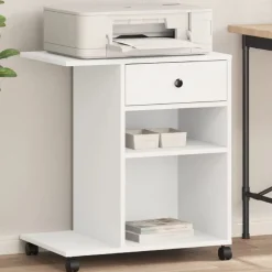 vidaXL Printerkastje met wielen 60x40x68,5 cm wit