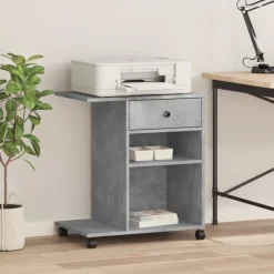 vidaXL Printerkastje met wielen 60x40x68,5 cm betongrijs
