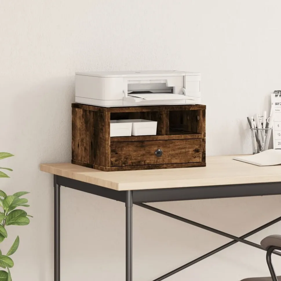 vidaXL Printerkastje 40x32x22,5 cm bewerkt hout gerookt eikenkleurig