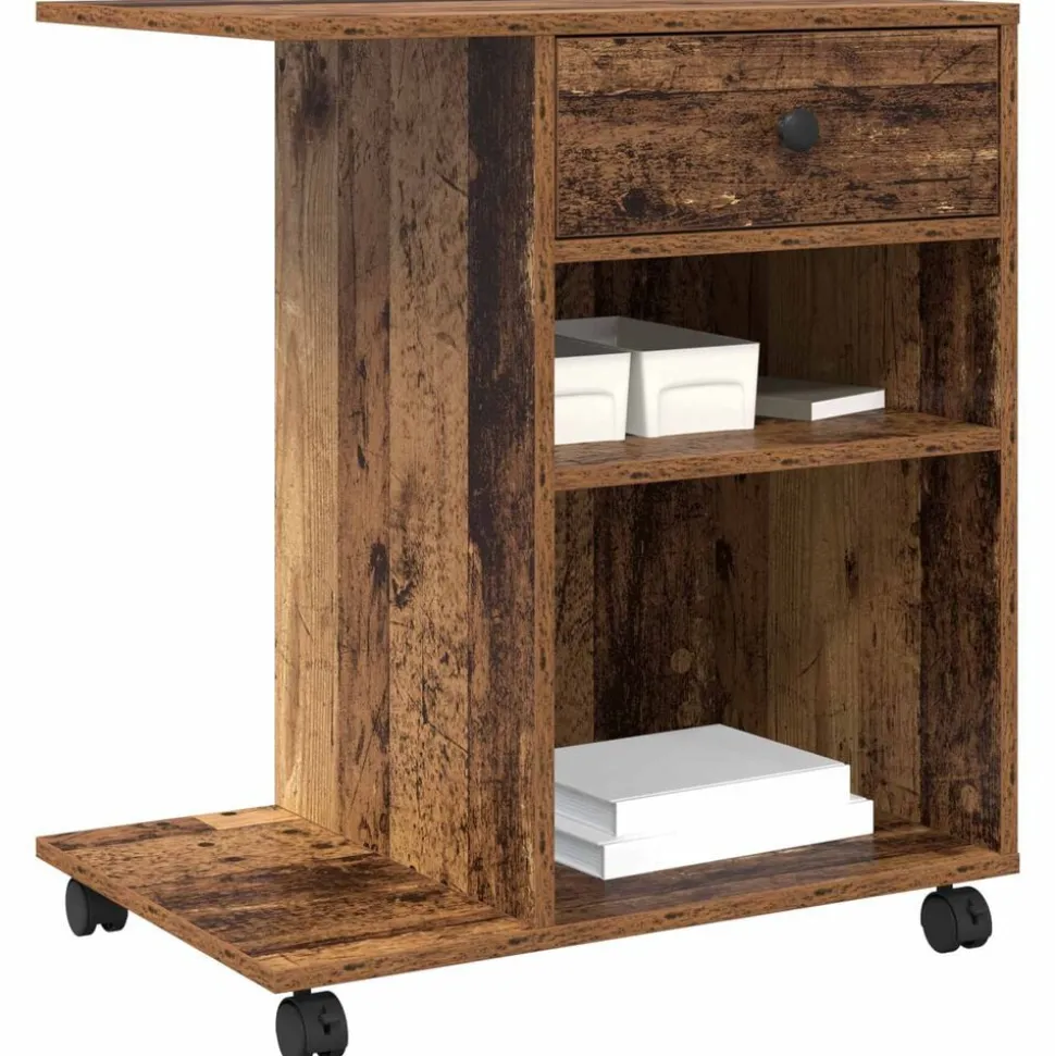 vidaXL Printerstand met lade Oudhout 60 x 40 x 68.5 cm Bewerkt hout