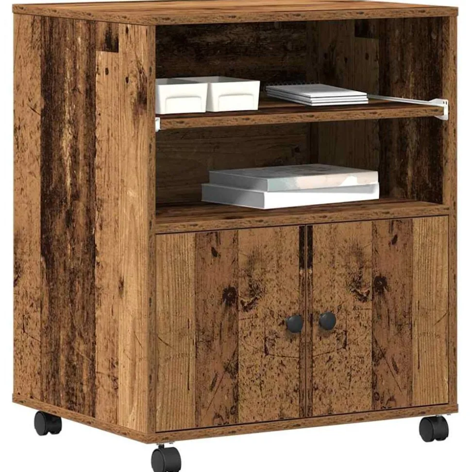 vidaXL Printerstand met opslag Oudhout 60 x 48 x 74 cm Bewerkt hout